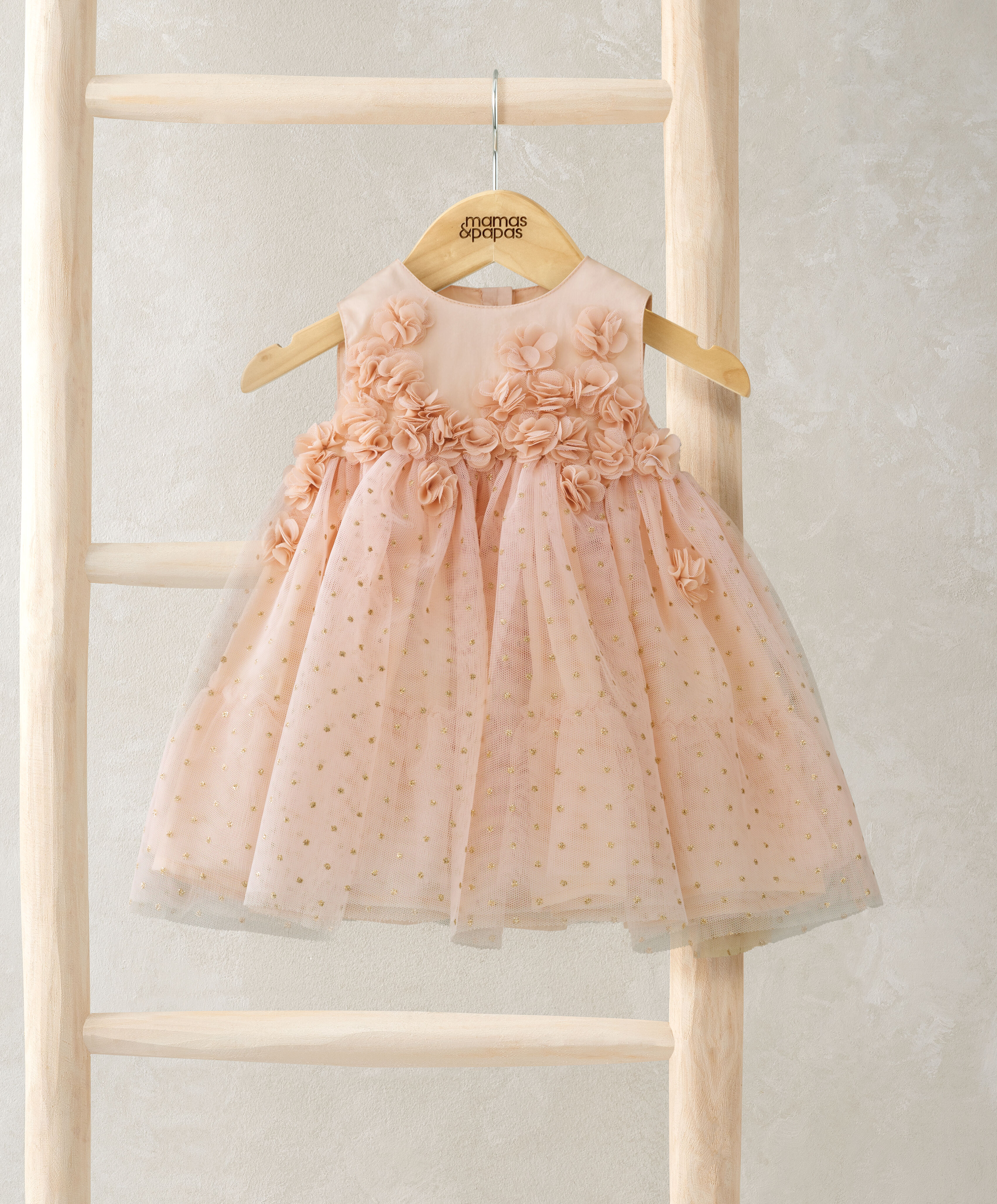 فستان مزين بزهور بارزة - وردي